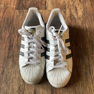White/ black adidas superstar size 10